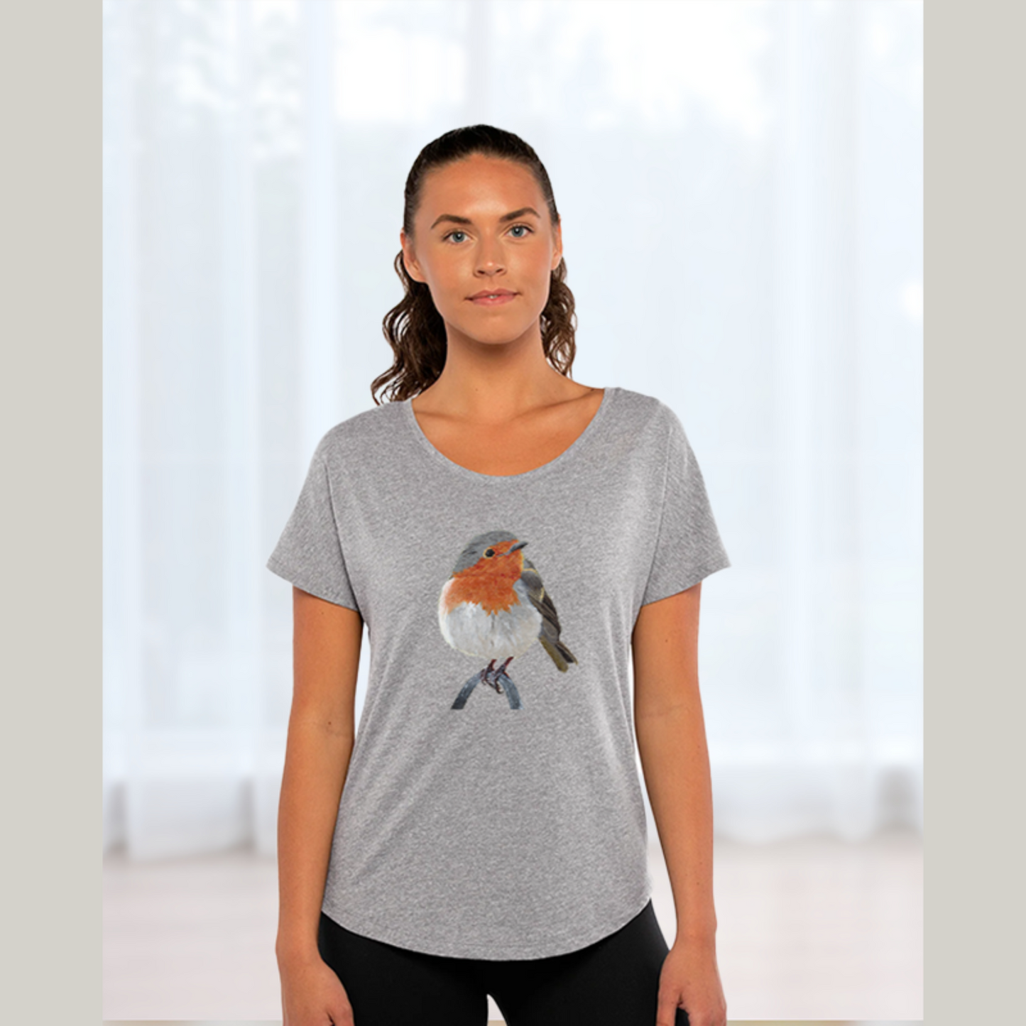 Robin Bird Dolman Top for Ladies /Women's European Robin Bird Shirt / Artwork T-shirt Gift for Mom