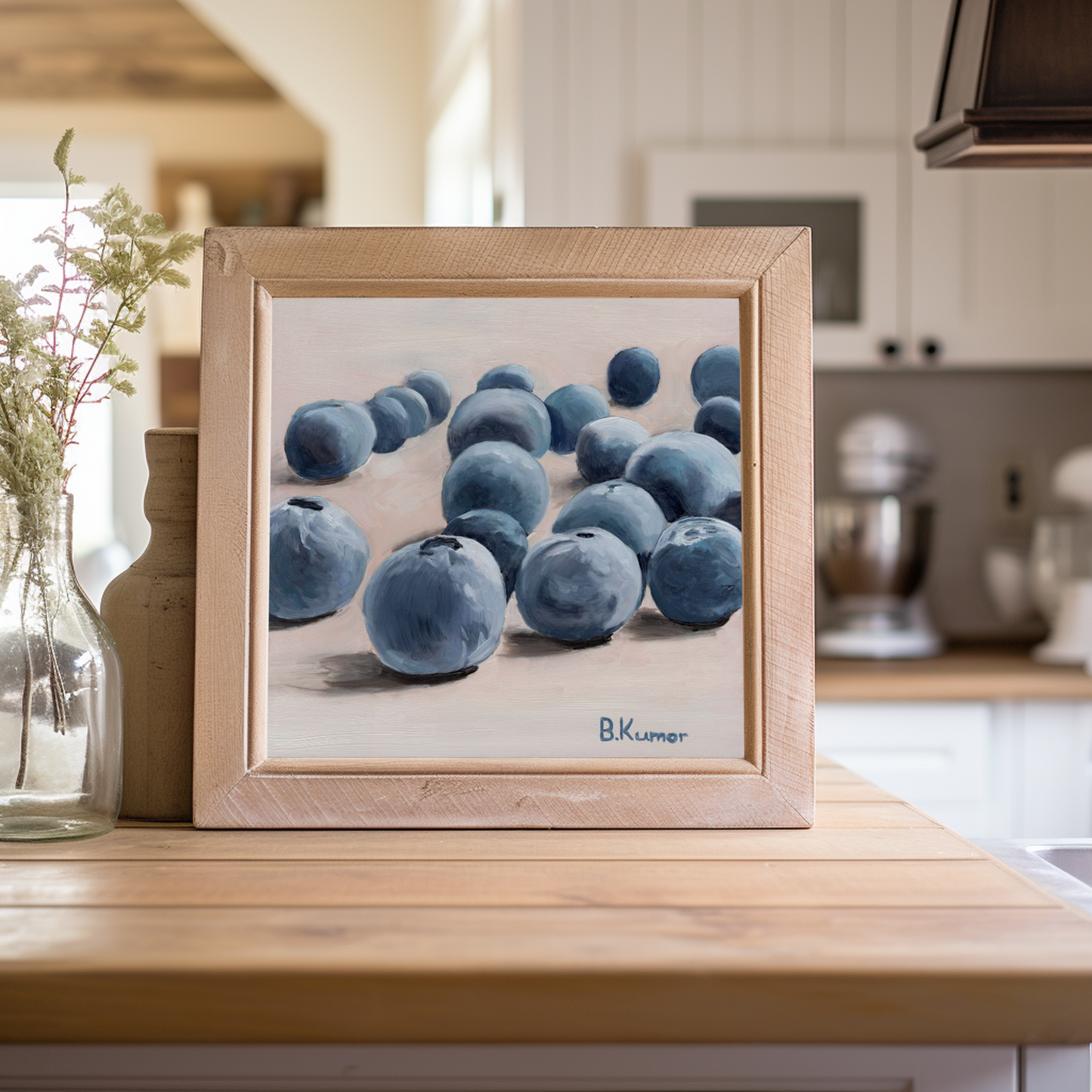 Art Print of Blueberry Oil Painting / Berry Wall Art for Kitchen / Fruit Art Gift for Baker