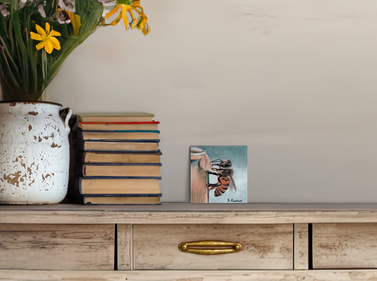 Honeybee on Jar Original Painting / Honeybee Painting for Kitchen / Art Gift for Women