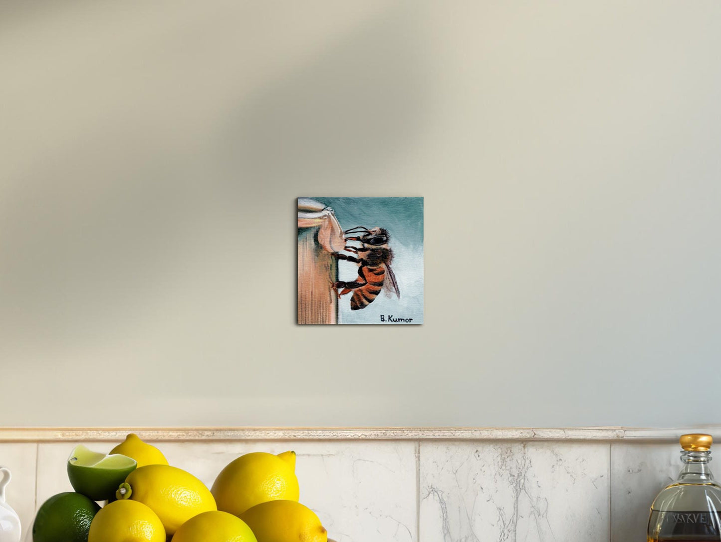 Honeybee on Jar Original Painting / Honeybee Painting for Kitchen / Art Gift for Women