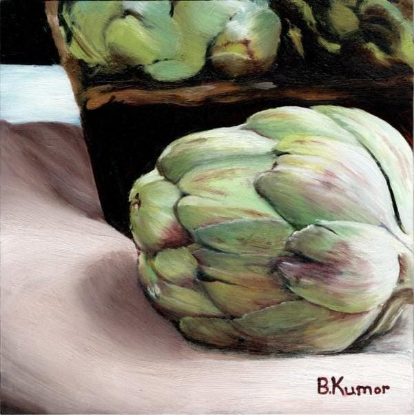 Artichoke Art / Produce Original Painting for Kitchen / Food Painting Gift for Cook