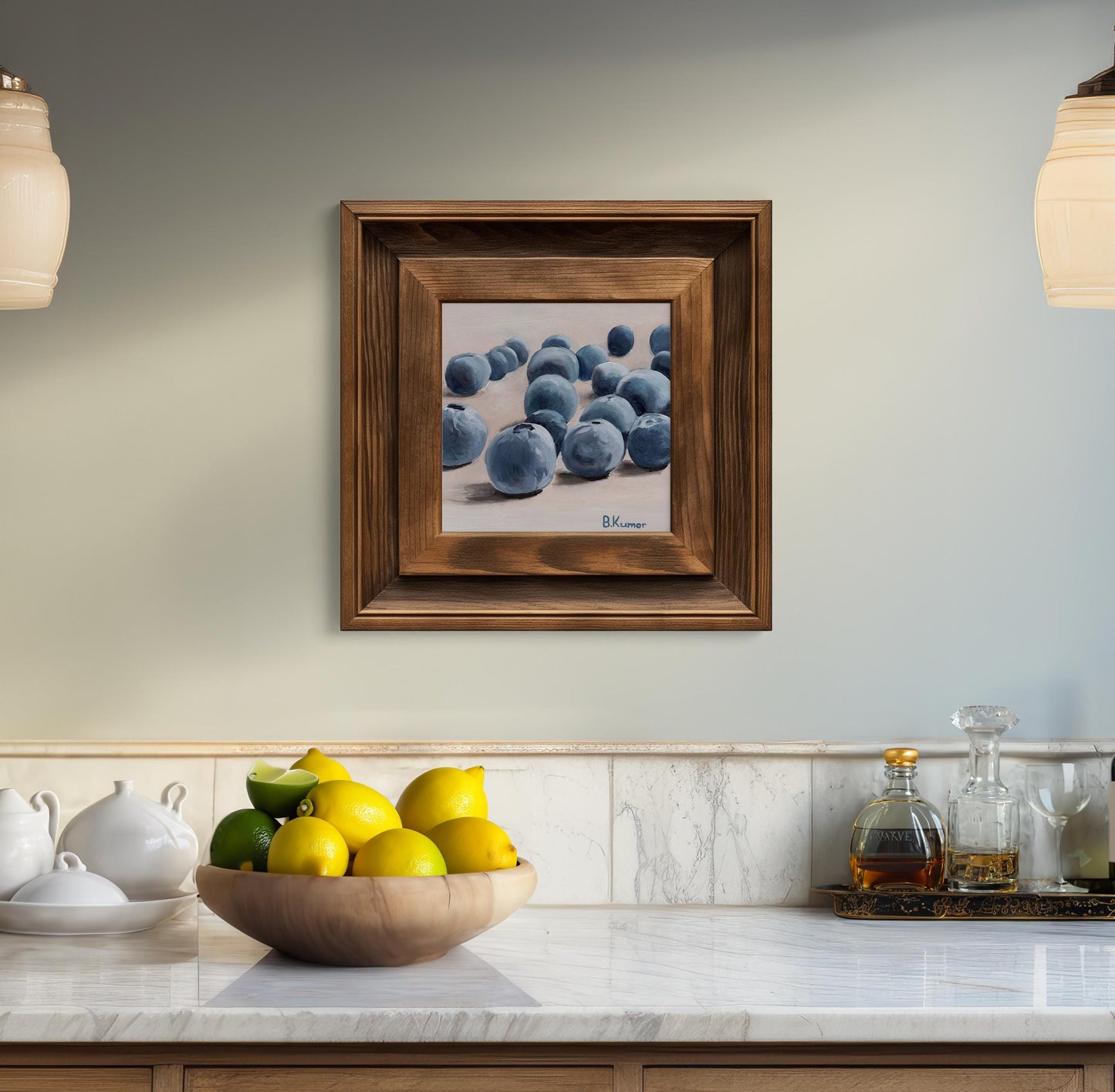 Blueberry Art / Produce Original Painting for Kitchen / Berry Painting Gift for Baker