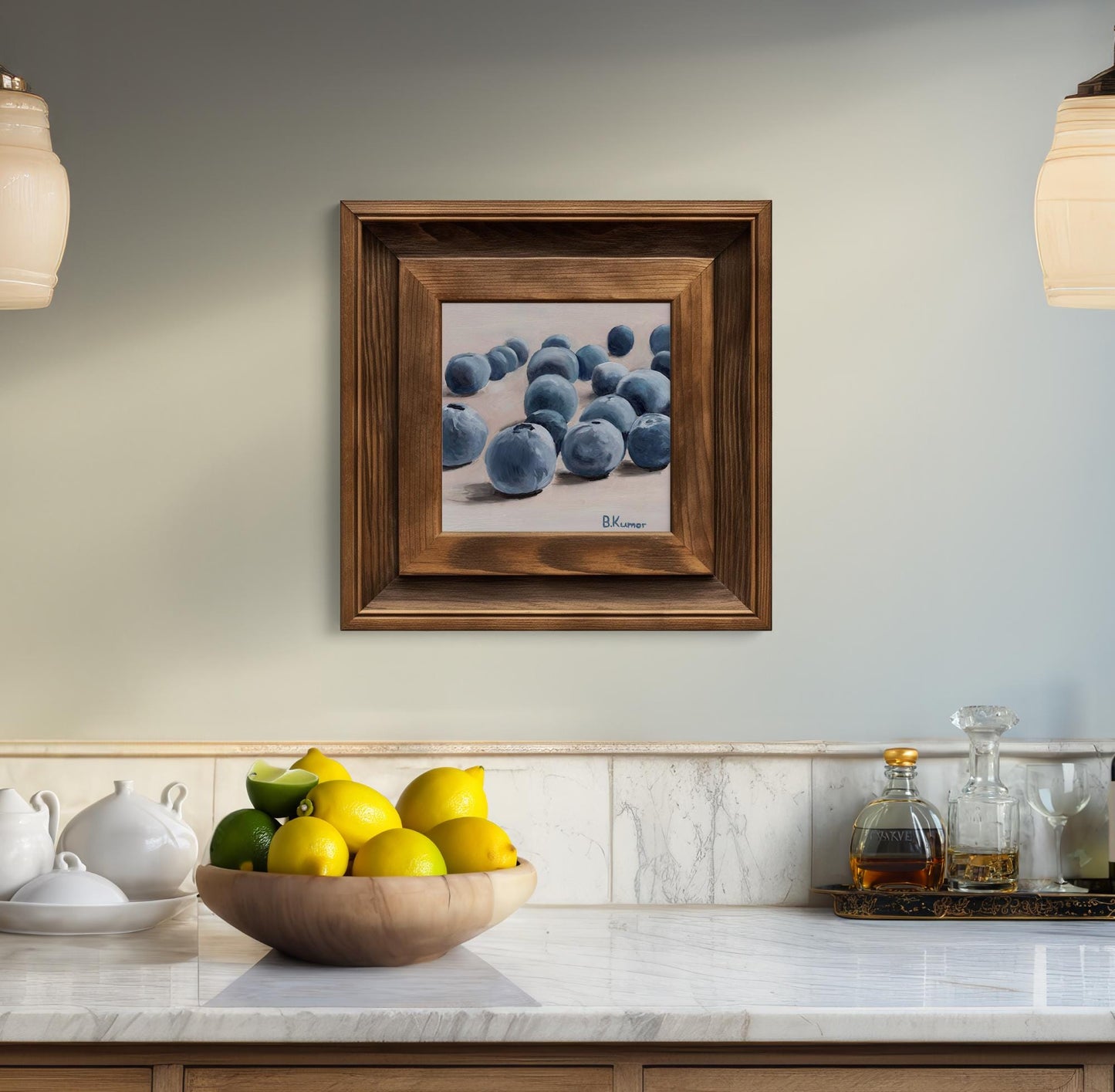 Art Print of Blueberry Oil Painting / Berry Wall Art for Kitchen / Fruit Art Gift for Baker