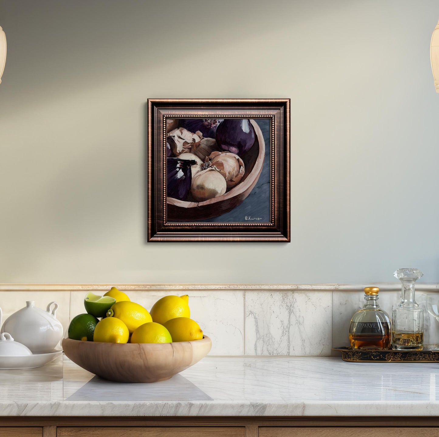 Onion Art / Bowl of Onions Original Oil Painting for Kitchen / Vegetable Painting Gift for Cook