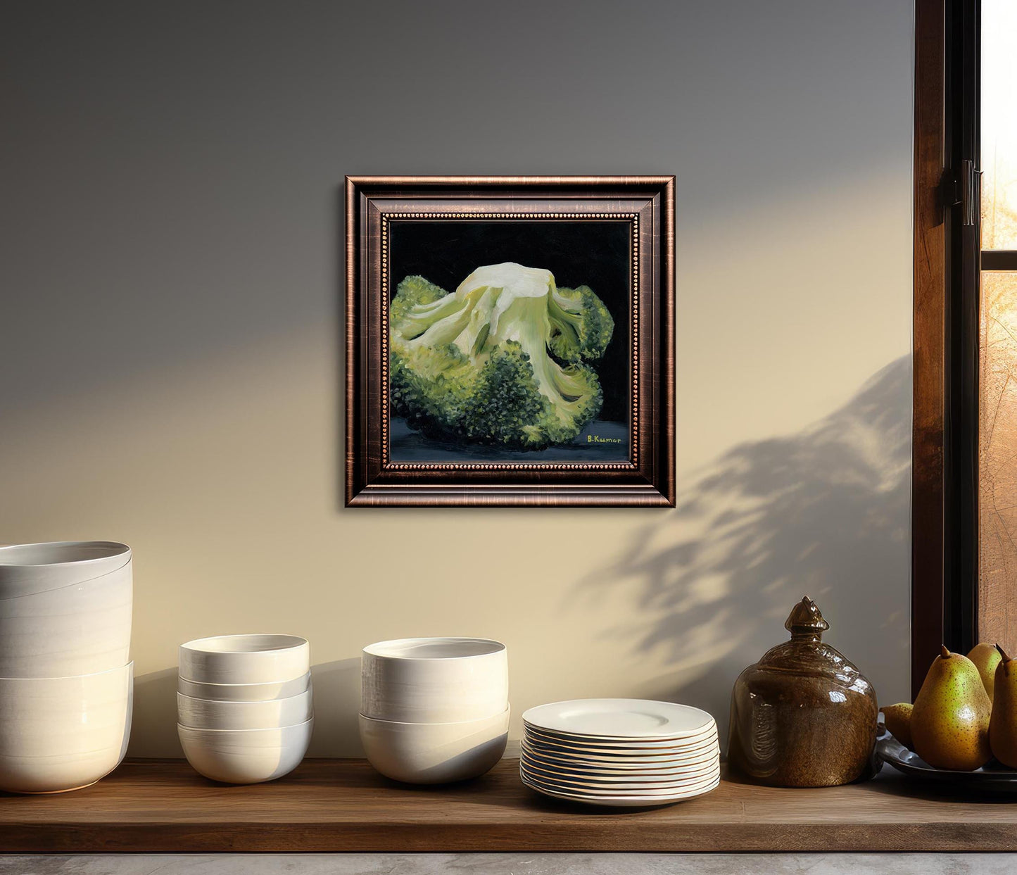 Broccoli Painting / Veggie Art for Kitchen / Broccoli Original Oil Painting Gift for Nutritionist