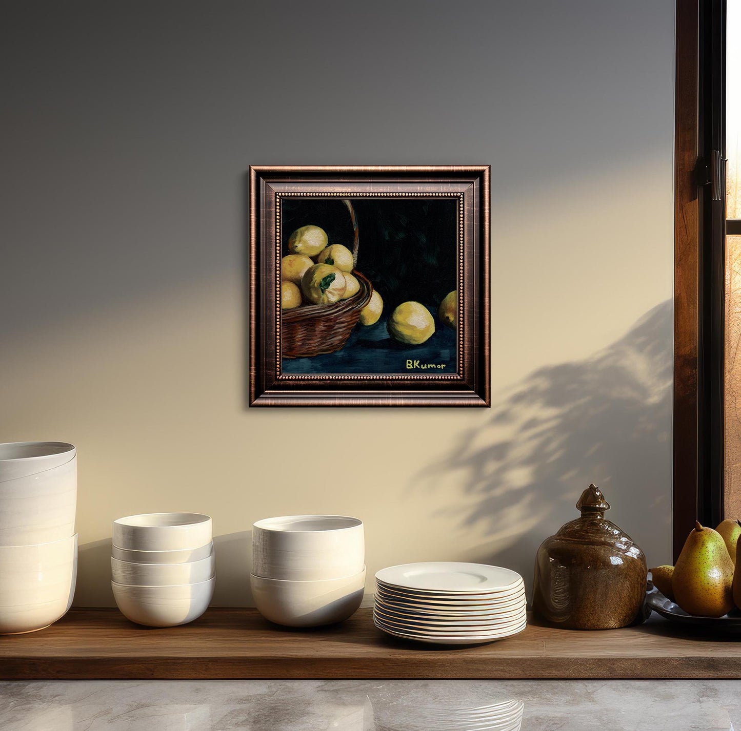 Lemons Painting / Fruit Art for Kitchen / Basket of Lemons Original Oil Painting Gift for Chef