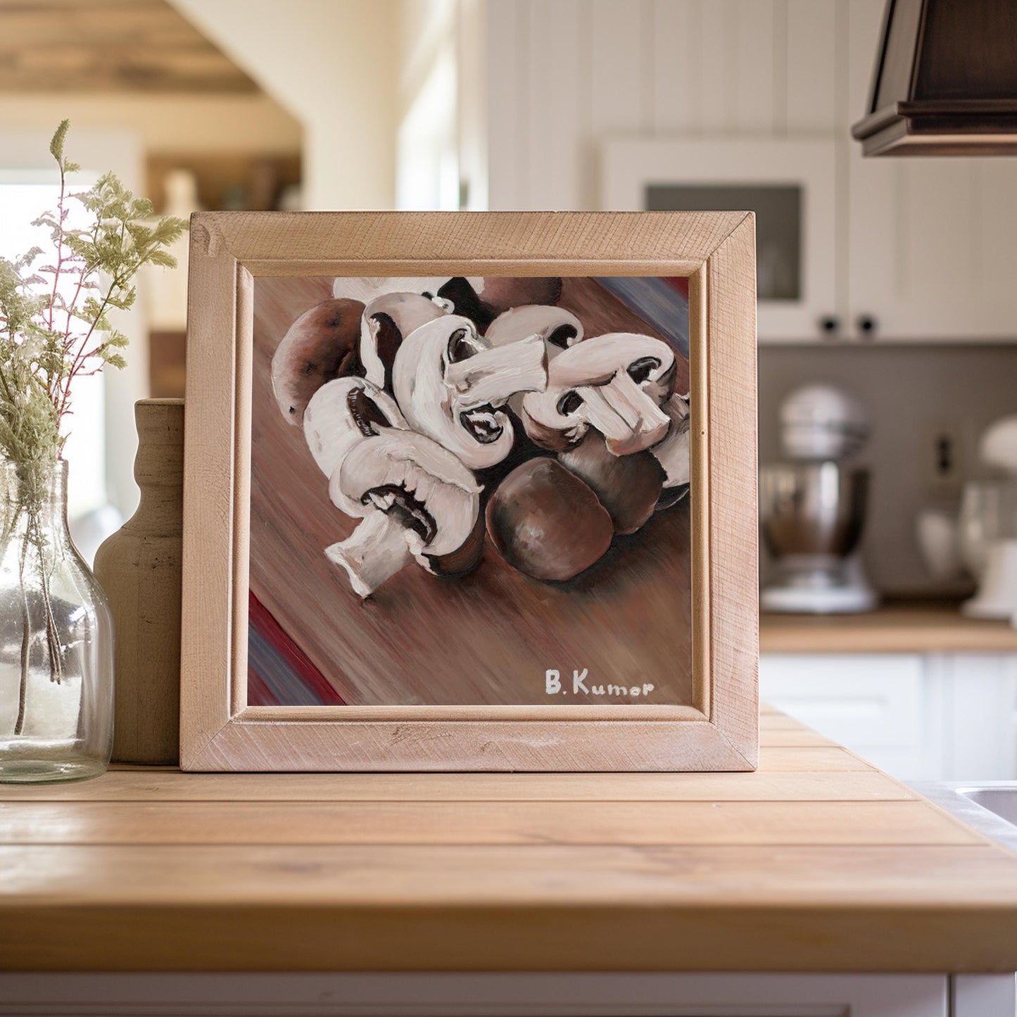 Art Print of Sliced Mushrooms Oil Painting / Mushroom Wall Art for Kitchen / Veggie Art Gift for Chef