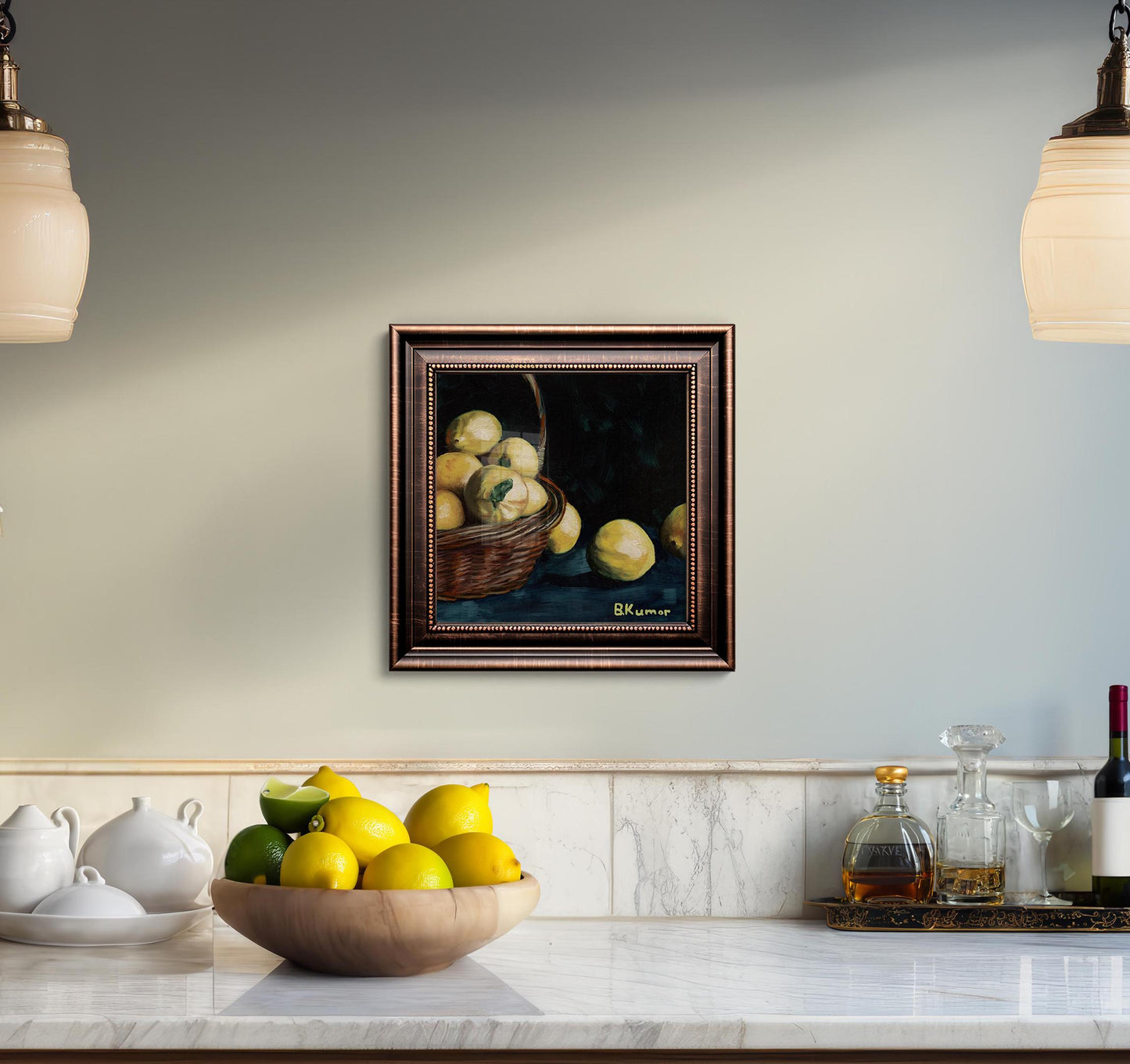 Art Print of Lemon Oil Painting / Basket of Lemons Wall Art for Kitchen / Lemon Art Gift for Cook