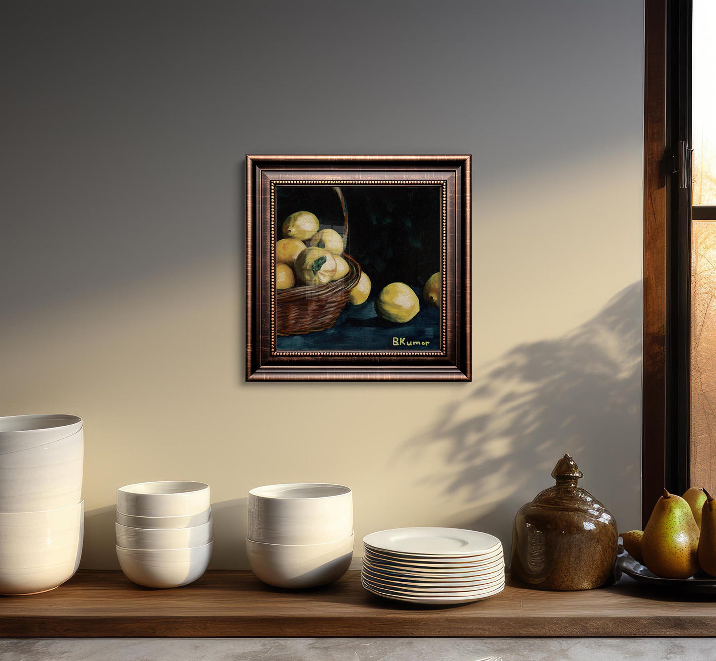 Art Print of Lemon Oil Painting / Basket of Lemons Wall Art for Kitchen / Lemon Art Gift for Cook