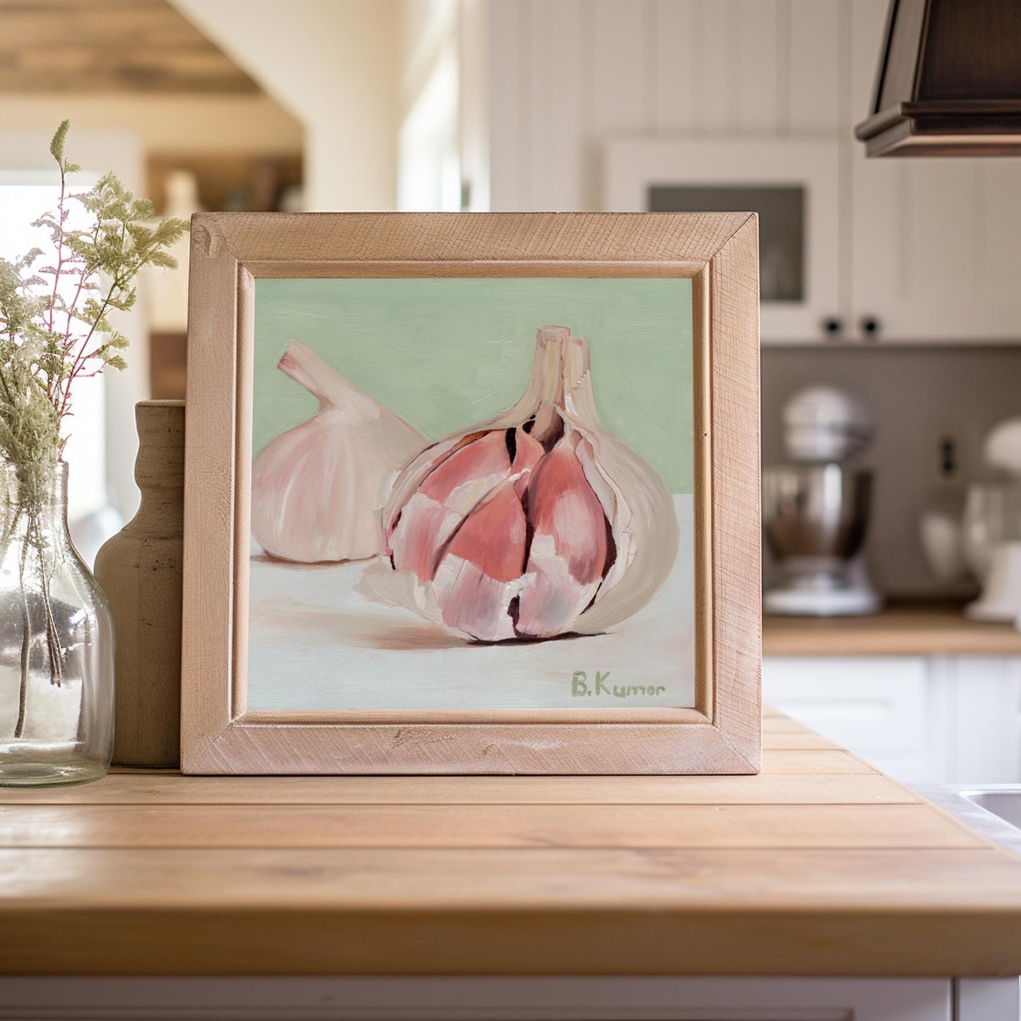 Art Print of Garlic Oil Painting / Herb Wall Art for Kitchen / Garlic Art Gift for Nutritionist