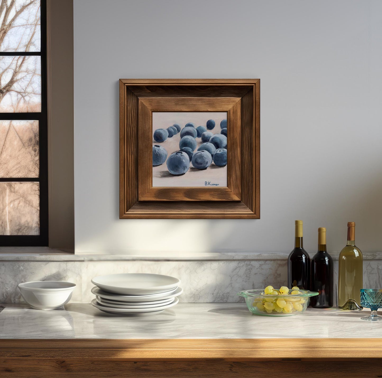 Blueberry Art / Produce Original Painting for Kitchen / Berry Painting Gift for Baker