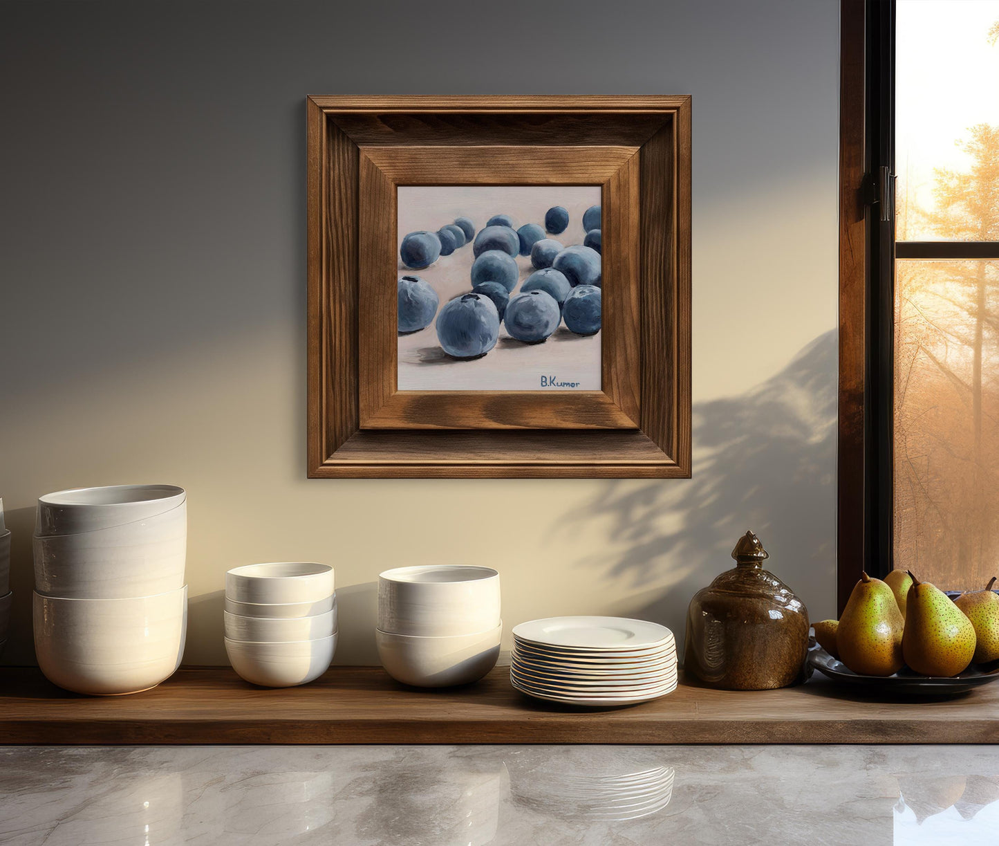 Blueberry Art / Produce Original Painting for Kitchen / Berry Painting Gift for Baker