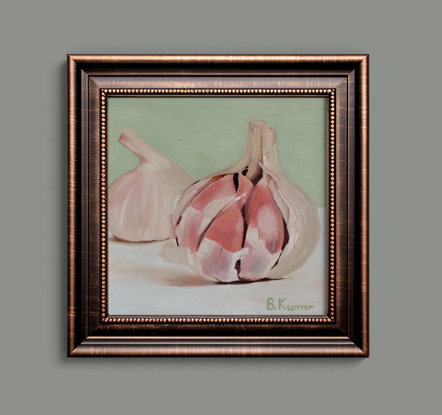 Garlic Painting / Herb Art for Kitchen / Garlic Original Oil Painting Gift for Cook