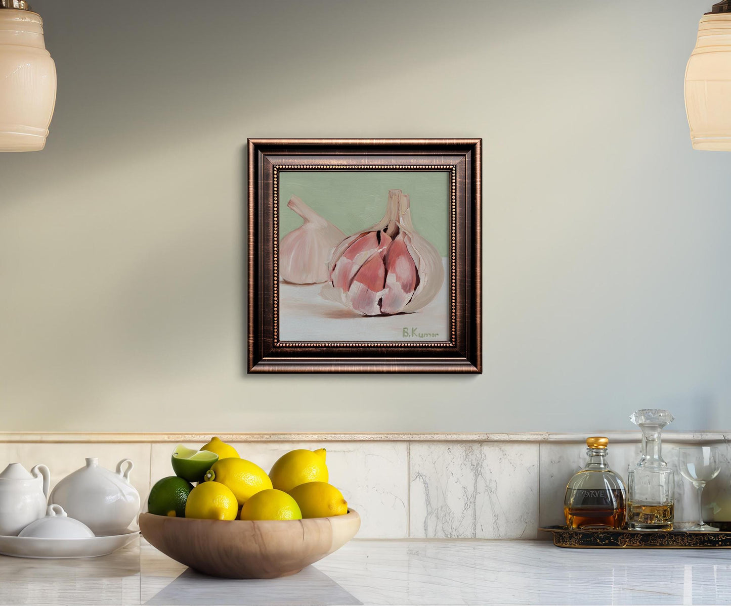 Garlic Painting / Herb Art for Kitchen / Garlic Original Oil Painting Gift for Cook