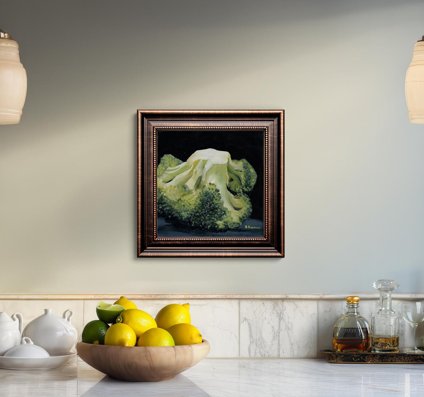Broccoli Painting / Veggie Art for Kitchen / Broccoli Original Oil Painting Gift for Nutritionist