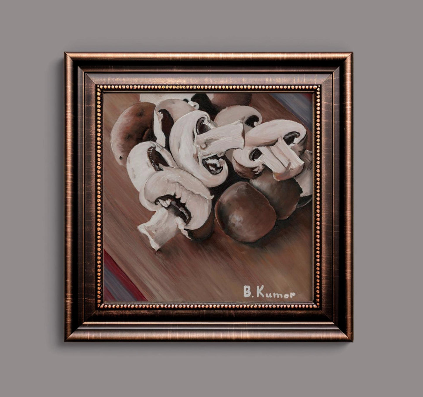 Sliced Mushrooms Painting / Food Prep Art for Kitchen / Mushrooms Original Oil Painting Gift for Cook