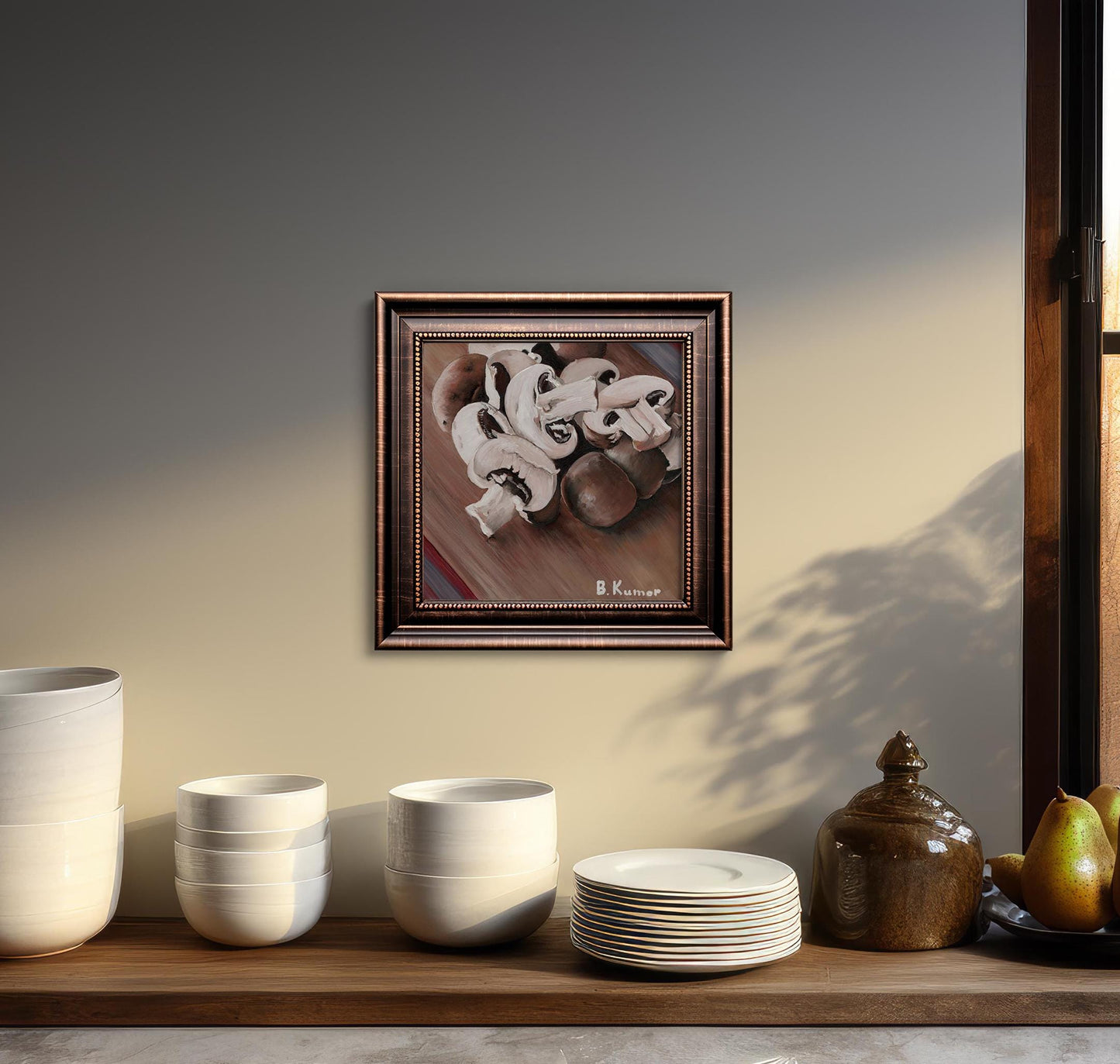 Sliced Mushrooms Painting / Food Prep Art for Kitchen / Mushrooms Original Oil Painting Gift for Cook