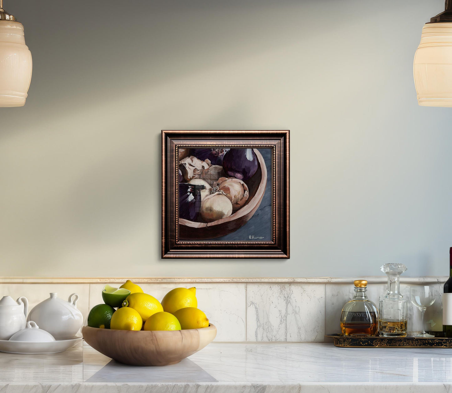 Art Print of Bowl of Onions Oil Painting / Vegetable Wall Art for Kitchen / Onion Art Gift for Nutritionist