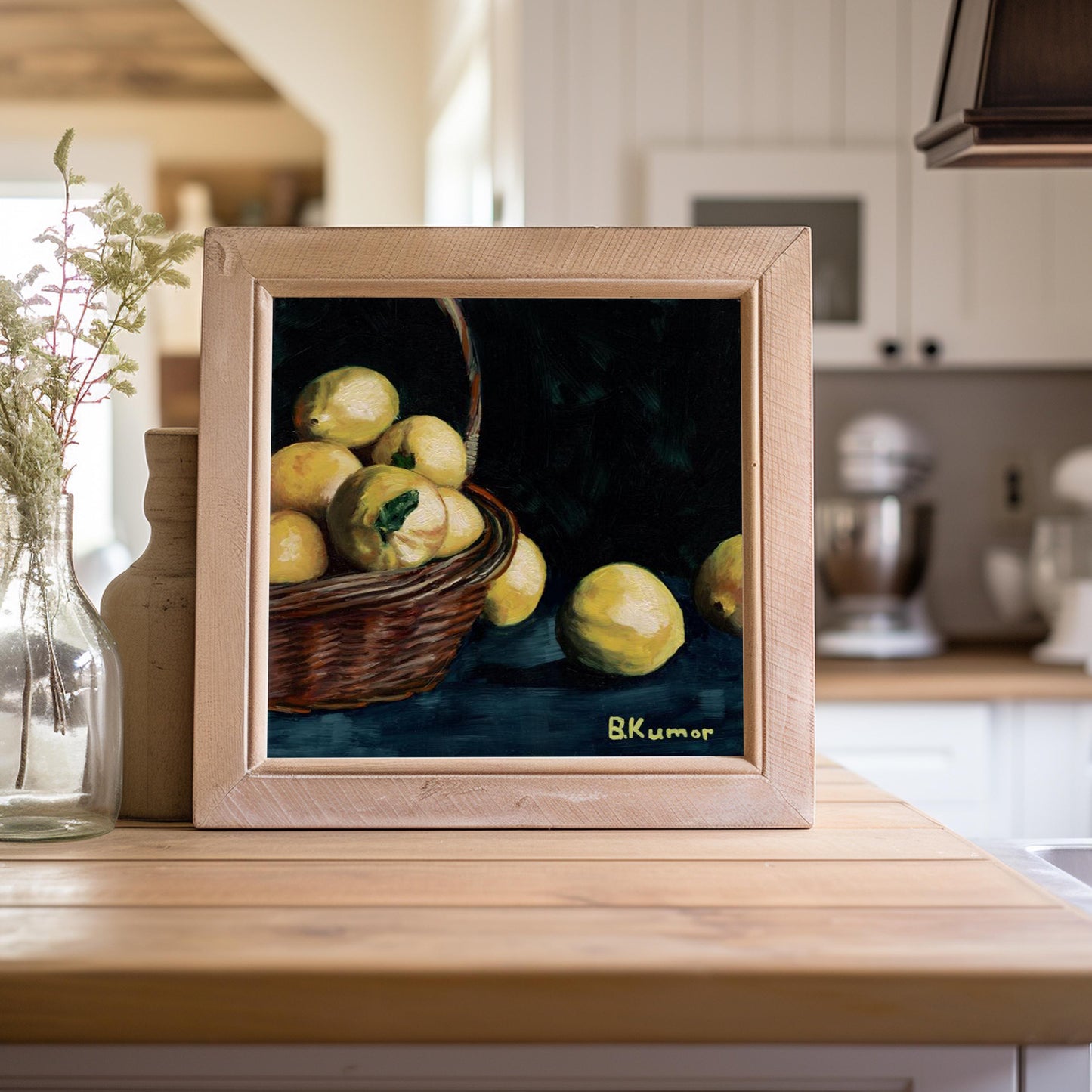 Art Print of Lemon Oil Painting / Basket of Lemons Wall Art for Kitchen / Lemon Art Gift for Cook
