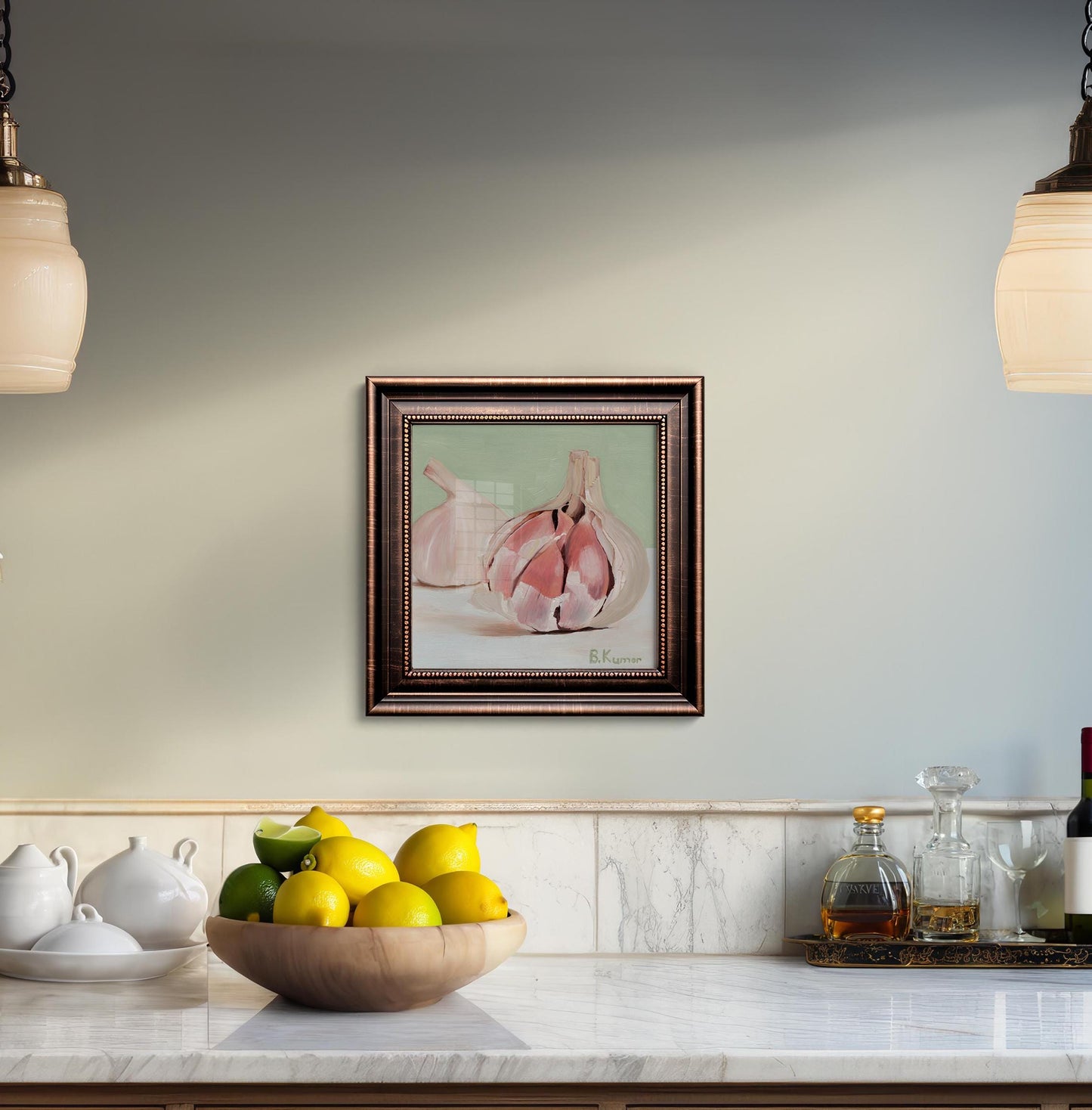 Art Print of Garlic Oil Painting / Herb Wall Art for Kitchen / Garlic Art Gift for Nutritionist