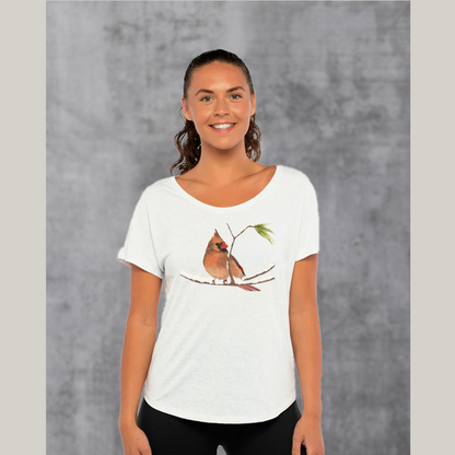 Female Cardinal Dolman Top for Ladies /Women's Cardinal Bird Shirt / Winter T-shirt Gift for Mom