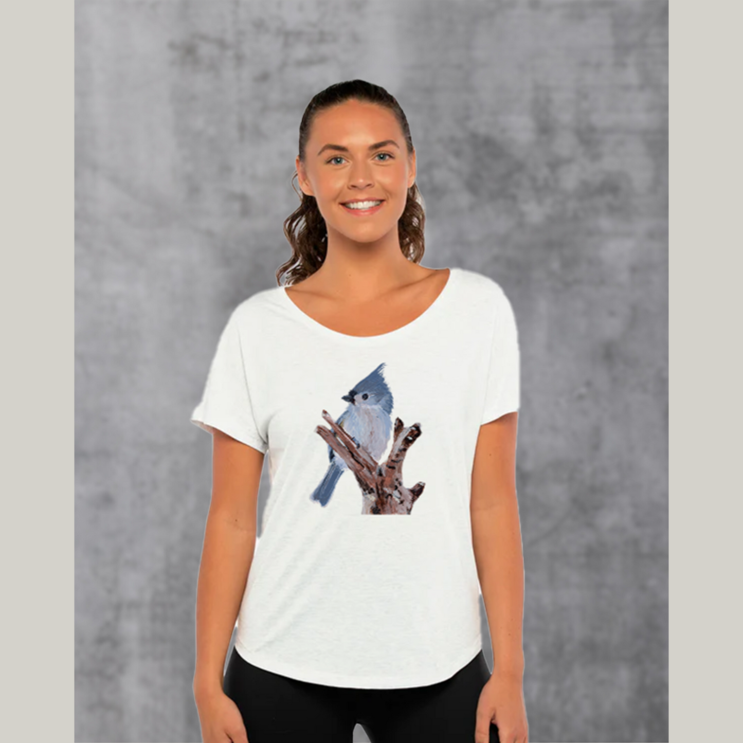 Tufted Titmouse Dolman Top for Women / Ladies' Titmouse Bird Shirt / Autumn T-shirt Gift for Friend