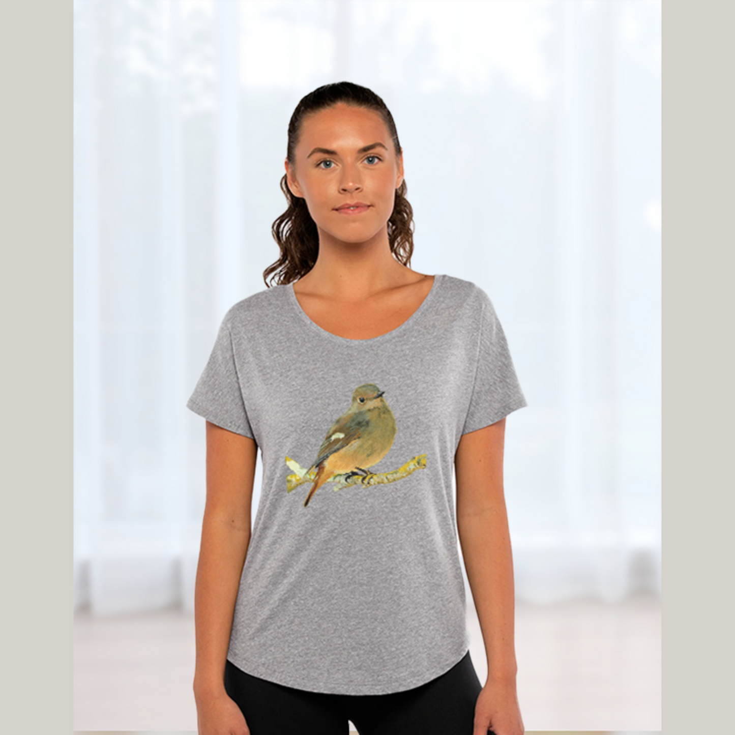 Juvenile Common Redstart Dolman Top for Ladies /Women's Redstart Bird Shirt / Fall Bird T-shirt Gift for Grandma