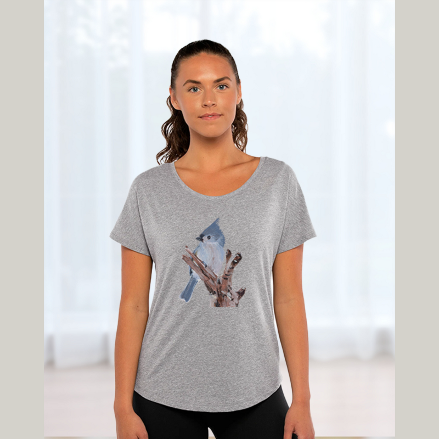 Tufted Titmouse Dolman Top for Women / Ladies' Titmouse Bird Shirt / Autumn T-shirt Gift for Friend