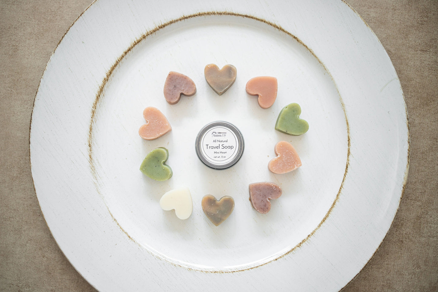 Wedding Favor Mini Heart Soaps in Tins – Cold Processed, Natural Essential Oil Scented