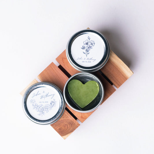 Wedding Favor Mini Heart Soaps in Tins – Cold Processed, Natural Essential Oil Scented