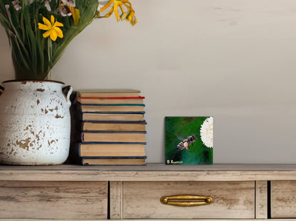 Mini Painting of Honeybee and Wild Tamarind Flower / Art for Bathroom / Gift for Homeowner