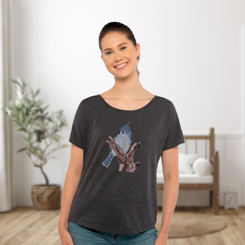 Tufted Titmouse Dolman Top for Women / Ladies' Titmouse Bird Shirt / Autumn T-shirt Gift for Friend