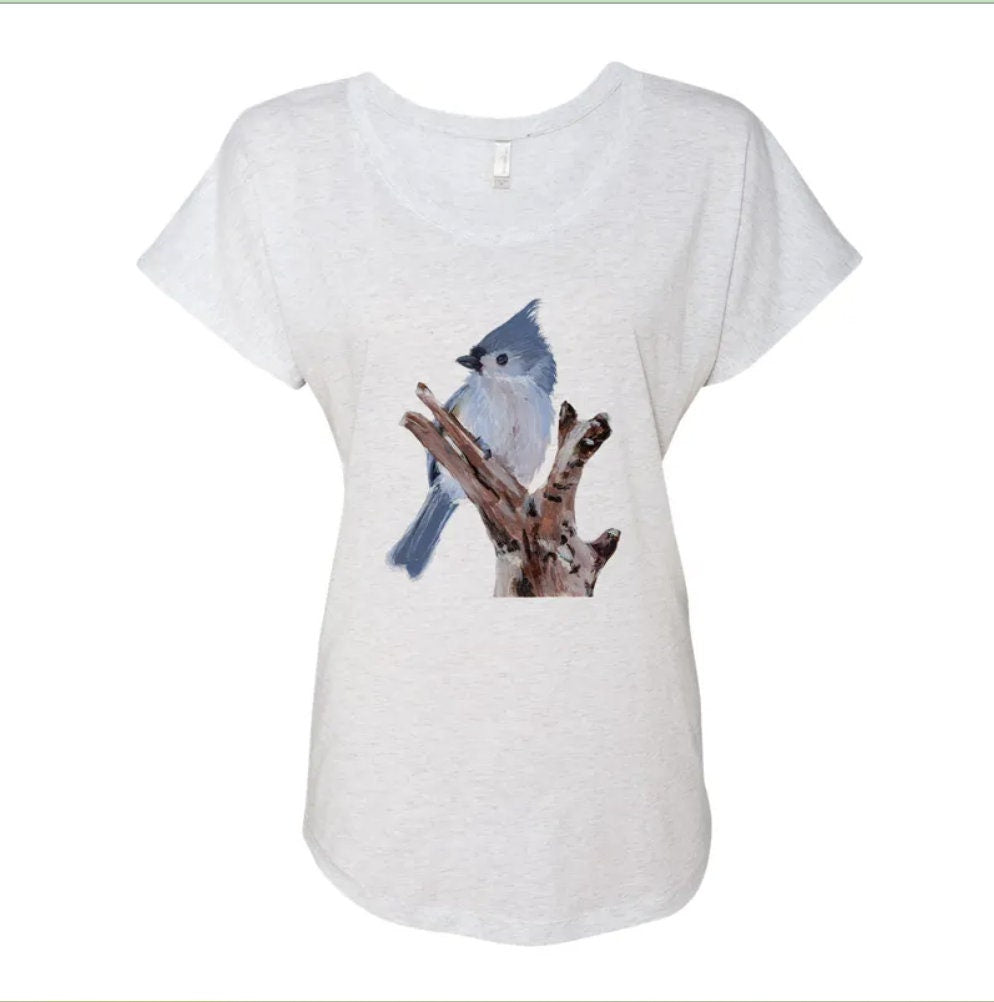 Tufted Titmouse Dolman Top for Women / Ladies' Titmouse Bird Shirt / Autumn T-shirt Gift for Friend