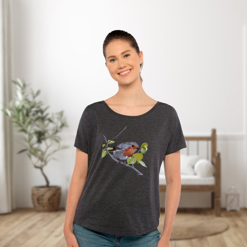 European Robin Women's Dolman Top / Robin Bird Shirt for Ladies / Nature T-shirt Gift for Bird Lover