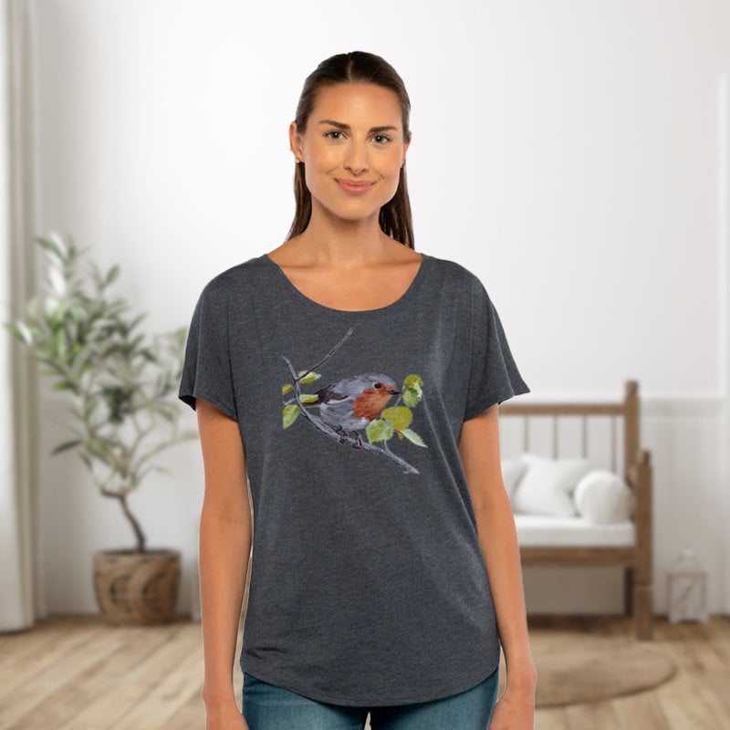 European Robin Women's Dolman Top / Robin Bird Shirt for Ladies / Nature T-shirt Gift for Bird Lover