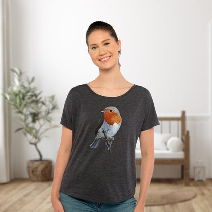 European Robin Loose Fit Tee for Ladies /Women's Dolman Robin Bird Shirt / Bird T-shirt Gift for Women