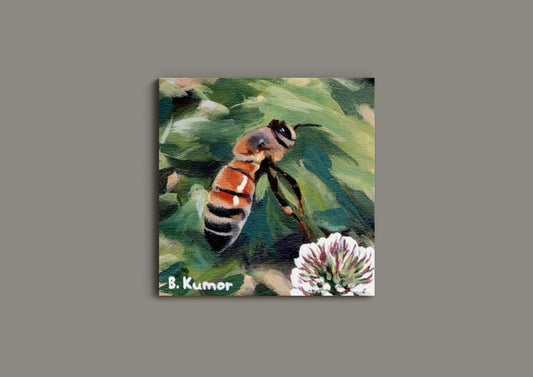 Mini Original Painting of Honeybee and Clover / Kitchen Wall Art / Gift for Gardener