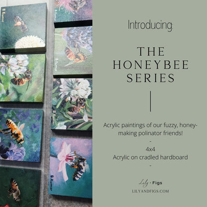 Honeybee and Flower Art Print / Cherry Blossom Wall Art for Bathroom / Gift for Gardeners