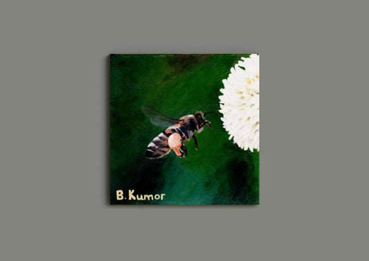 Mini Painting of Honeybee and Wild Tamarind Flower / Art for Bathroom / Gift for Homeowner