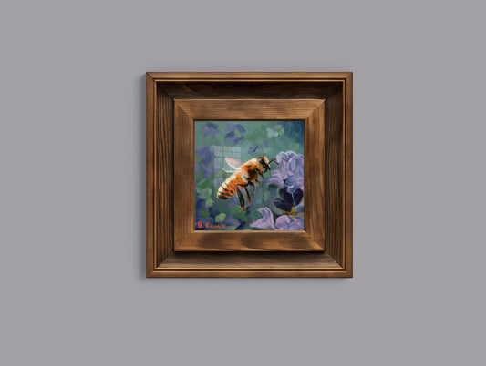 Honeybee and Purple Weed Flower Art Print / Small Wall Art for Nursery / Painting Artwork Gift for Mom