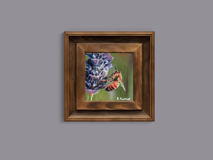 Honeybee on Lavender Painting Print / Nature Wall Art for Kitchen / Bee and Flower Gift for Gardener