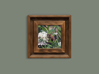 Honeybee and Clover Print of Mini Painting / Gallery Wall Art / Gift for Homebody