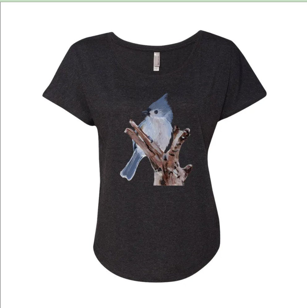 Tufted Titmouse Dolman Top for Women / Ladies' Titmouse Bird Shirt / Autumn T-shirt Gift for Friend