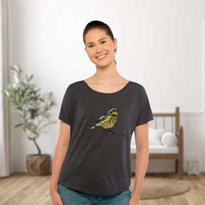 Warbler Bird Dolman Shirt for Women / Ladies Bird Graphic T-Shirt / Nature Tee Gift for Friend