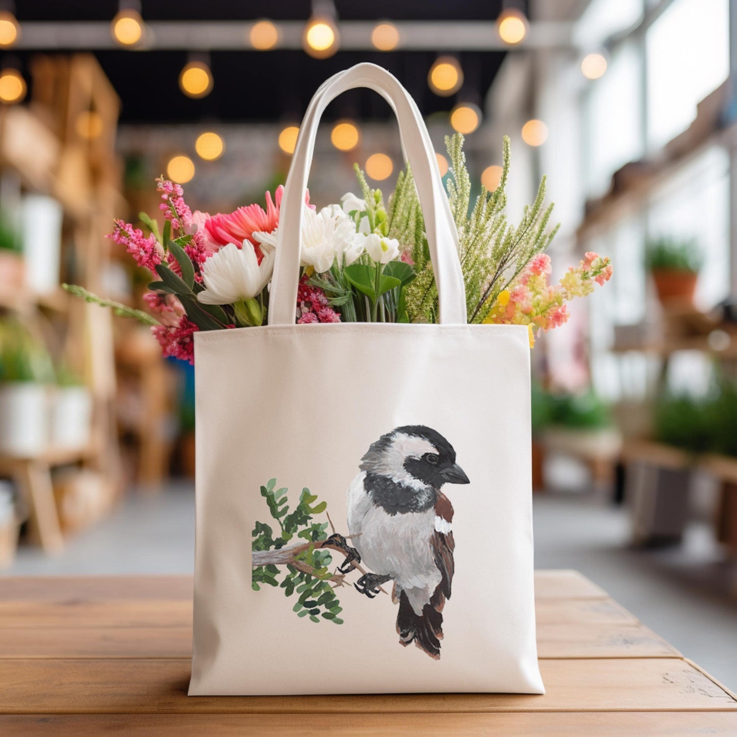 Bird Tote Bag / Nature Carry All Bag for Shopping / Canvas Bag Gift for Bird Lovers