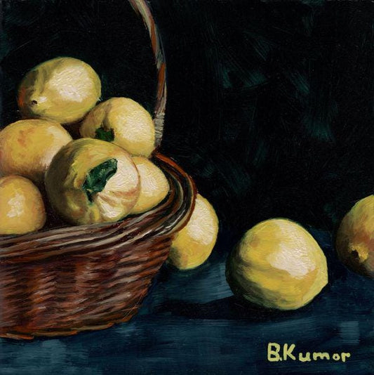 Lemons Painting / Fruit Art for Kitchen / Basket of Lemons Original Oil Painting Gift for Chef