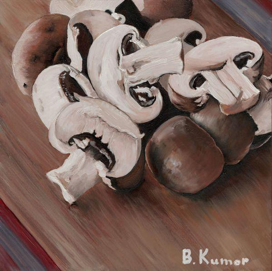 Sliced Mushrooms Painting / Food Prep Art for Kitchen / Mushrooms Original Oil Painting Gift for Cook