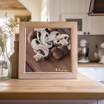 Art Print of Sliced Mushrooms Oil Painting / Mushroom Wall Art for Kitchen / Veggie Art Gift for Chef