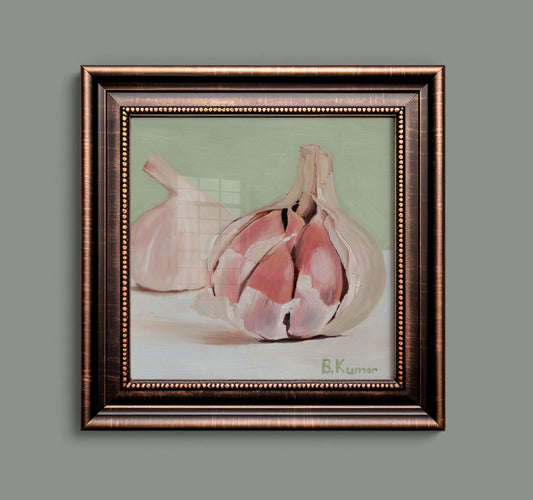 Art Print of Garlic Oil Painting / Herb Wall Art for Kitchen / Garlic Art Gift for Nutritionist