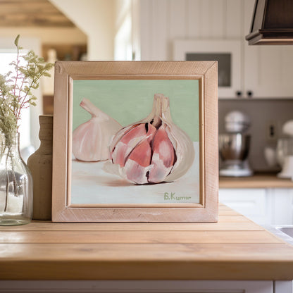 Art Print of Garlic Oil Painting / Herb Wall Art for Kitchen / Garlic Art Gift for Nutritionist